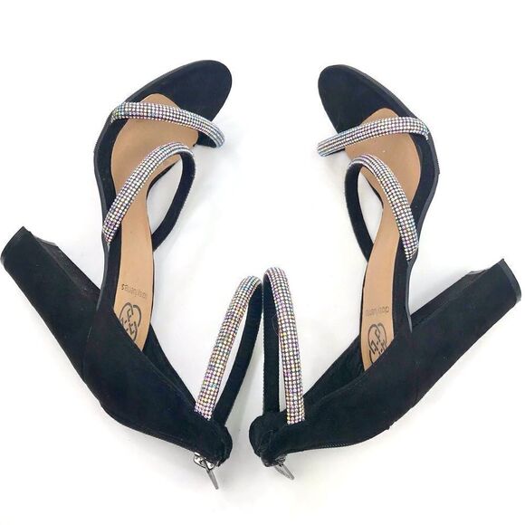 Daisy Fuentes RYATT Black Fabric Rhinestone Sparkle Heeled Sandals - Picture 8 of 16